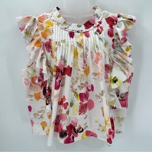 Fairhope Blouse Women’s XXL Pink Floral Ruffle Sleeve Braid Spring Top Feminine